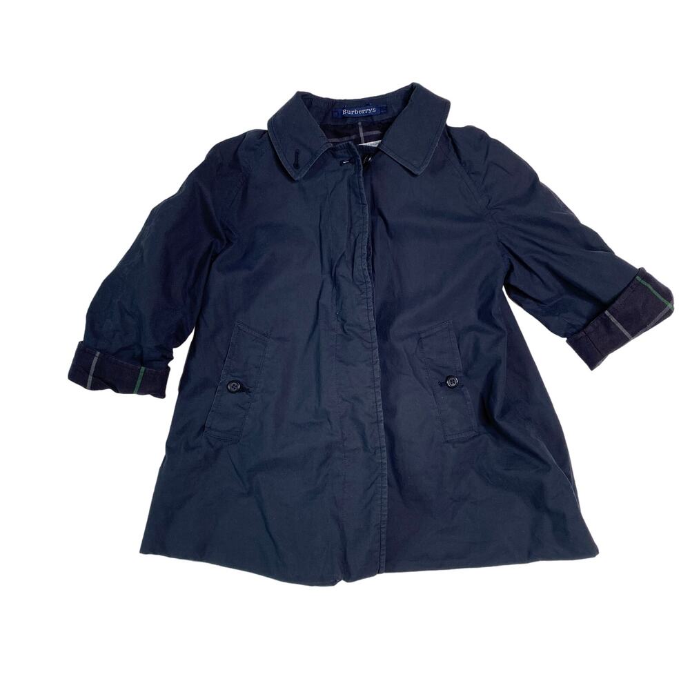 Burberry Swing Jacket Check Plaid Lining Button Front Kid's Girl's Blue Size 3/4